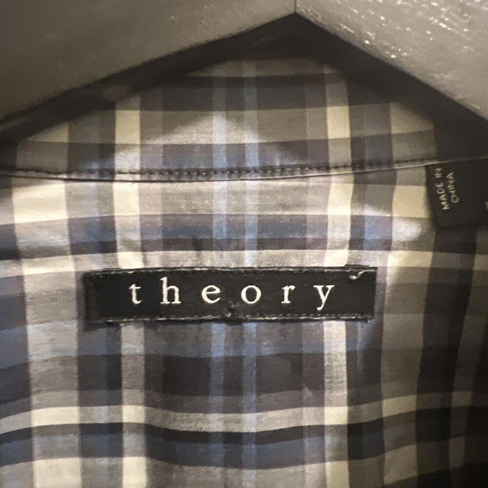 Theory Shirt Mens Large BLUE Plaid Button Down Long Sleeve Lightweight